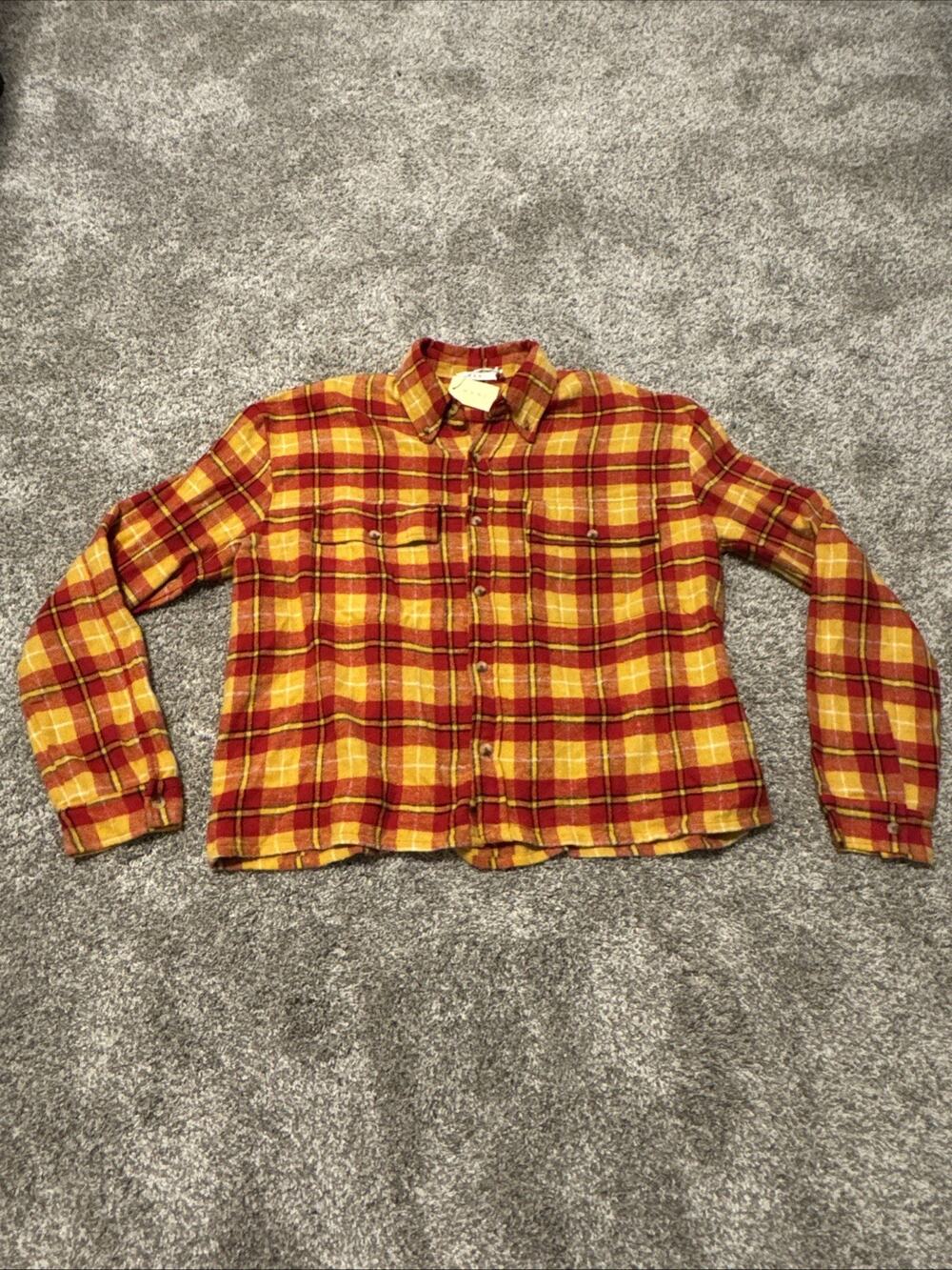 MNML - New w Tag- Plaid Relaxed Cargo Mens 2XL Red Yellow Flannel Shirt